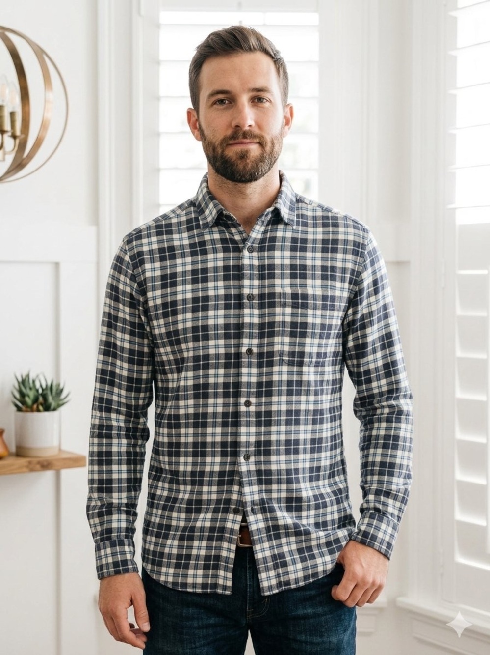 Faherty Supima Cotton Flannel Plaid Button-Down Shirt (S)